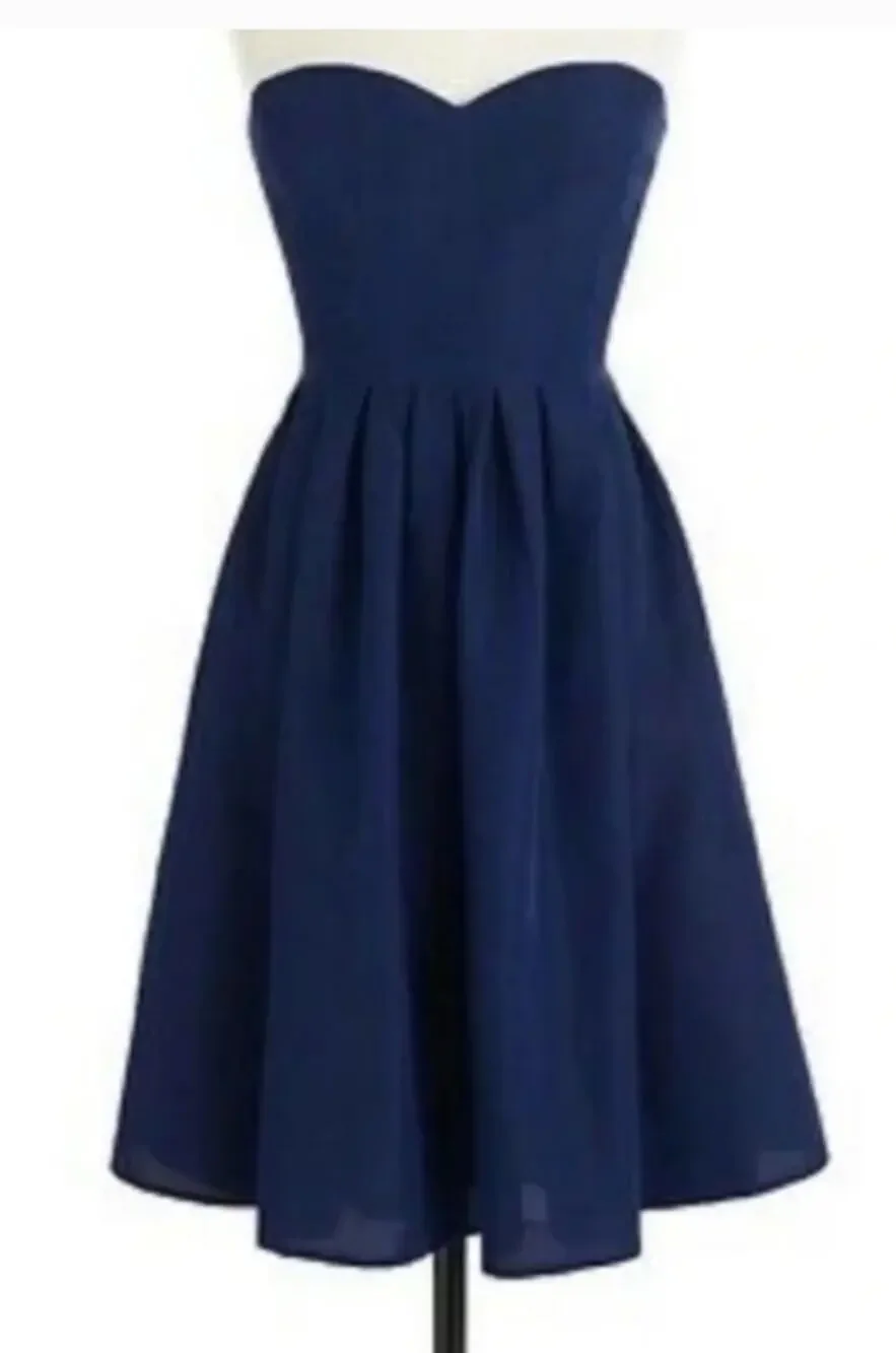 J.Crew Marlie Faille Strapless Sweetheart Pleated Cocktail Dress | Sz 4 P Navy
